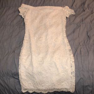 white, off-the-shoulder, lace dress ( tight fit)
